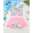 thumbnail image 2 of Kucnuzki 6T Little Girl Swimsuit Set 7T Child Gilrs Bathing Suit Ruffle Coconut Tree Top Swimming Skirt with Shorts 2pcs Bikini Set Summer Beach Breathable Tankini Set Pink, 2 of 10