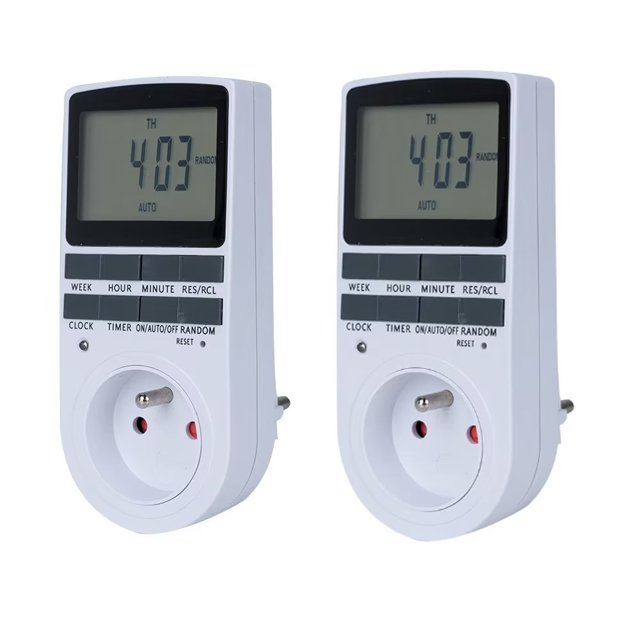 Zócalo programable - Versión francesa Programador de zócalo eléctrico y digital - Temporizador de zócalo digital con 10 programas 12H/24H/7Días, modo aleatorio antirrobo— (paquete de 2) LingWen 8390612775802