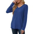 thumbnail image 4 of Tops for Women Trendy Women's Fashion Casual V-Neck Long Sleeve Solid Color T-Shirt Comfortable Top, 4 of 7