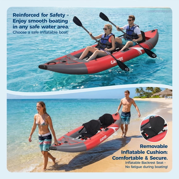 Inflatable Kayak for 2 Adults - 12.5FT/381cm Durable PVC (Blue) - 450LBS Capacity with 3 Fins & Padded Seats - Includes Hand Pump - Ideal for Lake/River Fishing