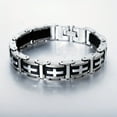 thumbnail image 3 of Men's 316 stainless steel bracelet with black silicone inlaid cross pattern - retro hip-hop style durable metal design, suitable for casual outfits,Silver, 3 of 11