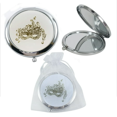 Allure Bridals Quinceanera (12 Pcs Silver Masquerade Mask Compact Mirrors - Quinceanera/ Sweet 16/ Bridal Shower/ Birthday Favors for Guests)