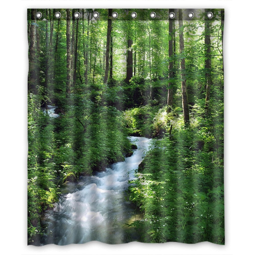 GCKG Clean Stream And Green Forest Bathroom Shower Curtain, Shower