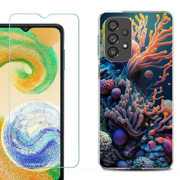 Shockproof Fashion Phone Case for Samsung Galaxy A23 5G, with Tempered Glass Screen Protector, by OneToughShield ® - Coral