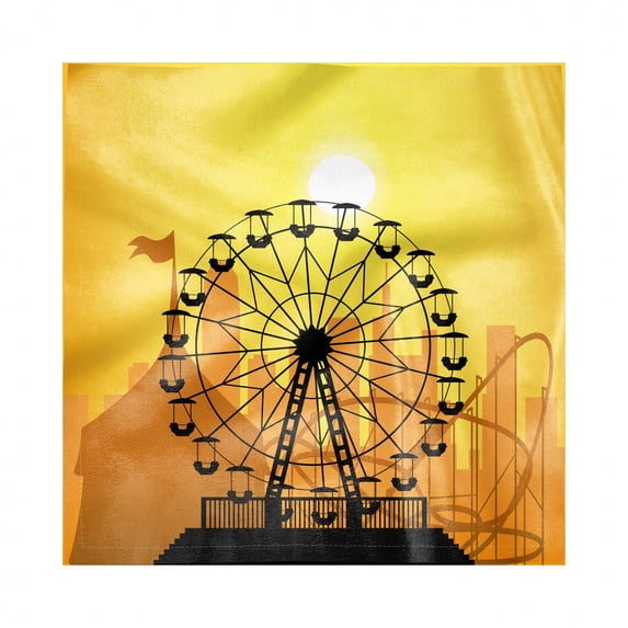 Ferris Wheel Decorative Napkins Set of 4, Silhouette Style Amusement Park and Cityscape Illustration, Silky Satin Fabric for Brunch Dinner Party, 18", Mustard Ginger, by Ambesonne