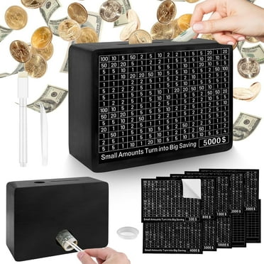 Wooden Money Box 10000, Cash Vault Wooden Savings Box 10000 Dollars, Black Money Saving Box for Boys Girls Kids Gift, Toys for Kids 5 6 7 8 9 Years