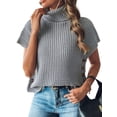 thumbnail image 3 of Womens Cap Sleeves Sweater Vest Turtle-Neck Ribbed Knit Tank Tops Basic Slim Fit Top Grey One size, 3 of 9