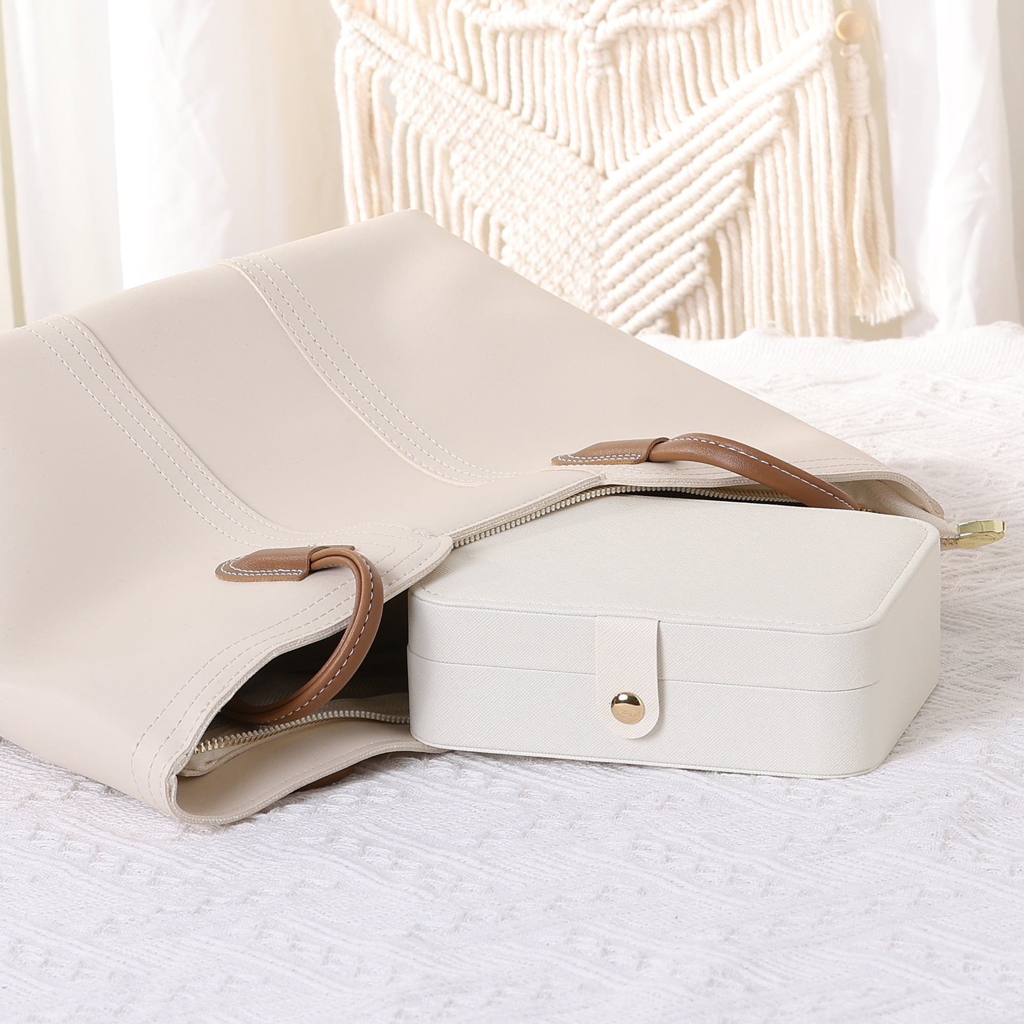 Unique Bargains Women Girls Travel Jewelry Box Small Portable PU Leather Jewelry Case White