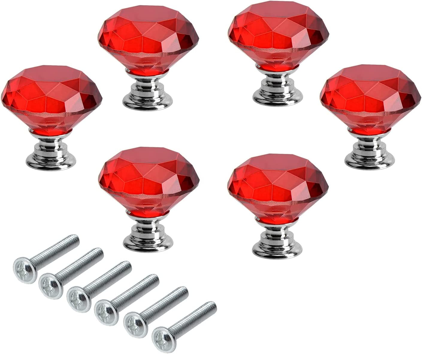 Penck 6 Pcs Crystal Glass Drawer Knobs Pulls 1.18" Diamond