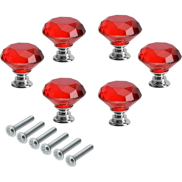 Penck 6 Pcs Crystal Glass Drawer Knobs Pulls 1.18" Diamond