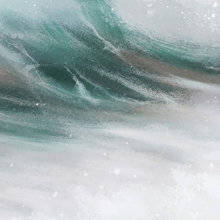 39 x 59 Hand Painted Cresting Waves, White Frame, Seafoam Green