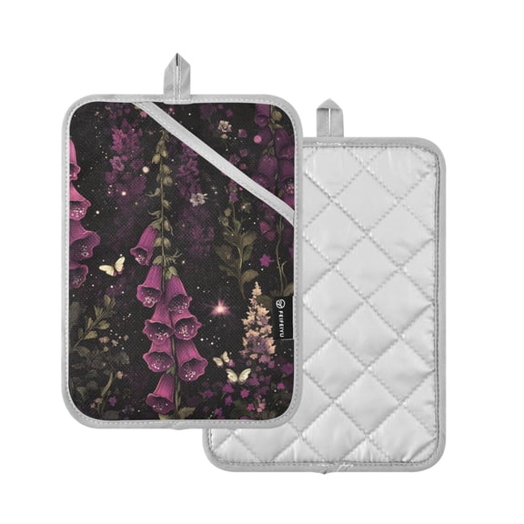 Yayeee Pot Holders Kitchen Heat Resistant with Pockets 7"x9.8" Cotton Oven Cooking Hot Pads, Dark Purple Floral Pattern