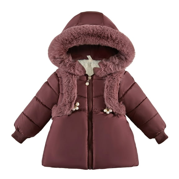 Toddler Girls Coat Kids Winter Boys Hooded Soild Zipper Windproof Warm Thick Jacket Outerwear for Girl Size 3-4T
