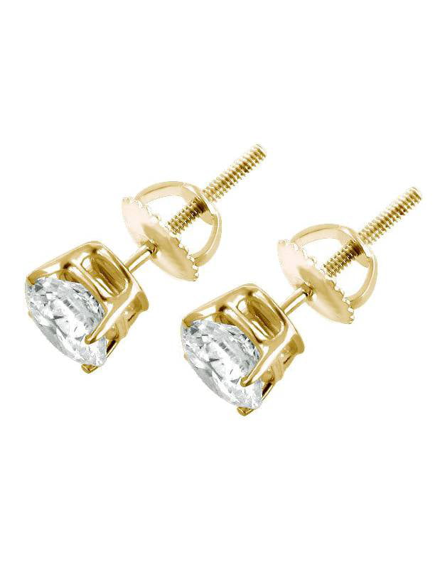 1ct Round Diamond Stud Earrings in 14K Yellow Gold with Screw Backs