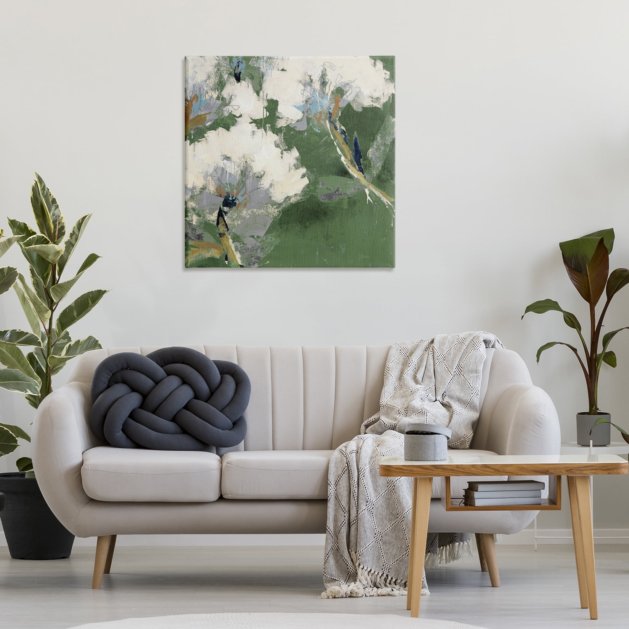 Stupell Industries Green & White Botanicals Plants & Flowers Painting Wrapped Canvas Art Print Wall Art, 30 x 30