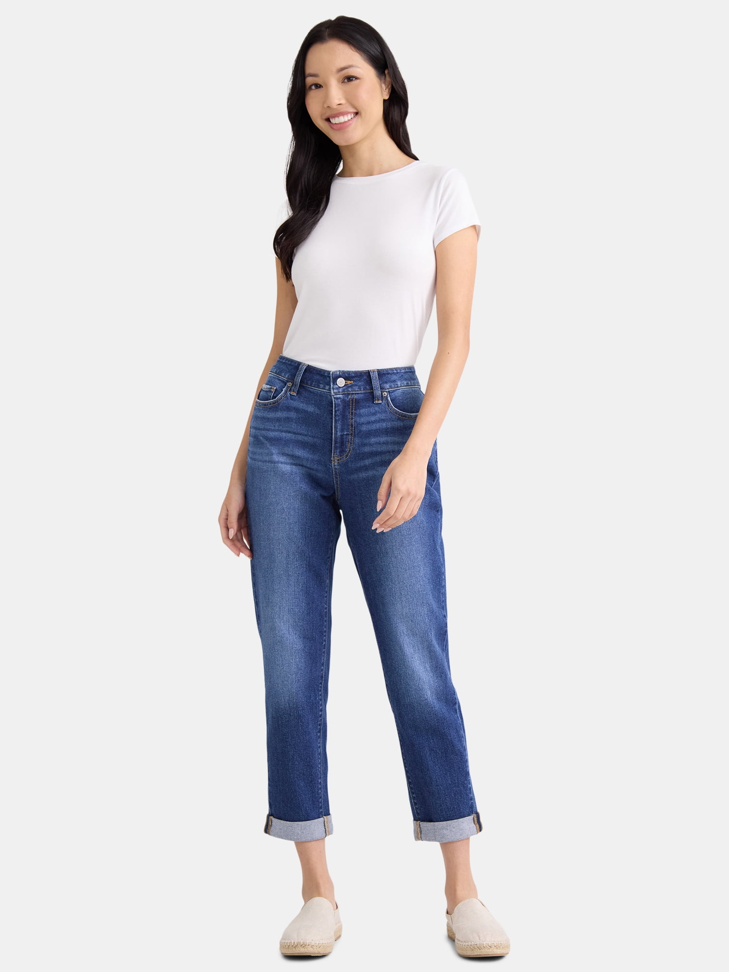 Time and Tru Women's Mid-Rise Boyfriend Jeans, 26" Inseam, Sizes 0-22