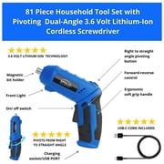 Apollo Tools Compact 81 Piece Tool Set with 3.6V Li-Ion Rechargeable USB Cordless Screwdriver - DT2020 Blue/Gray
