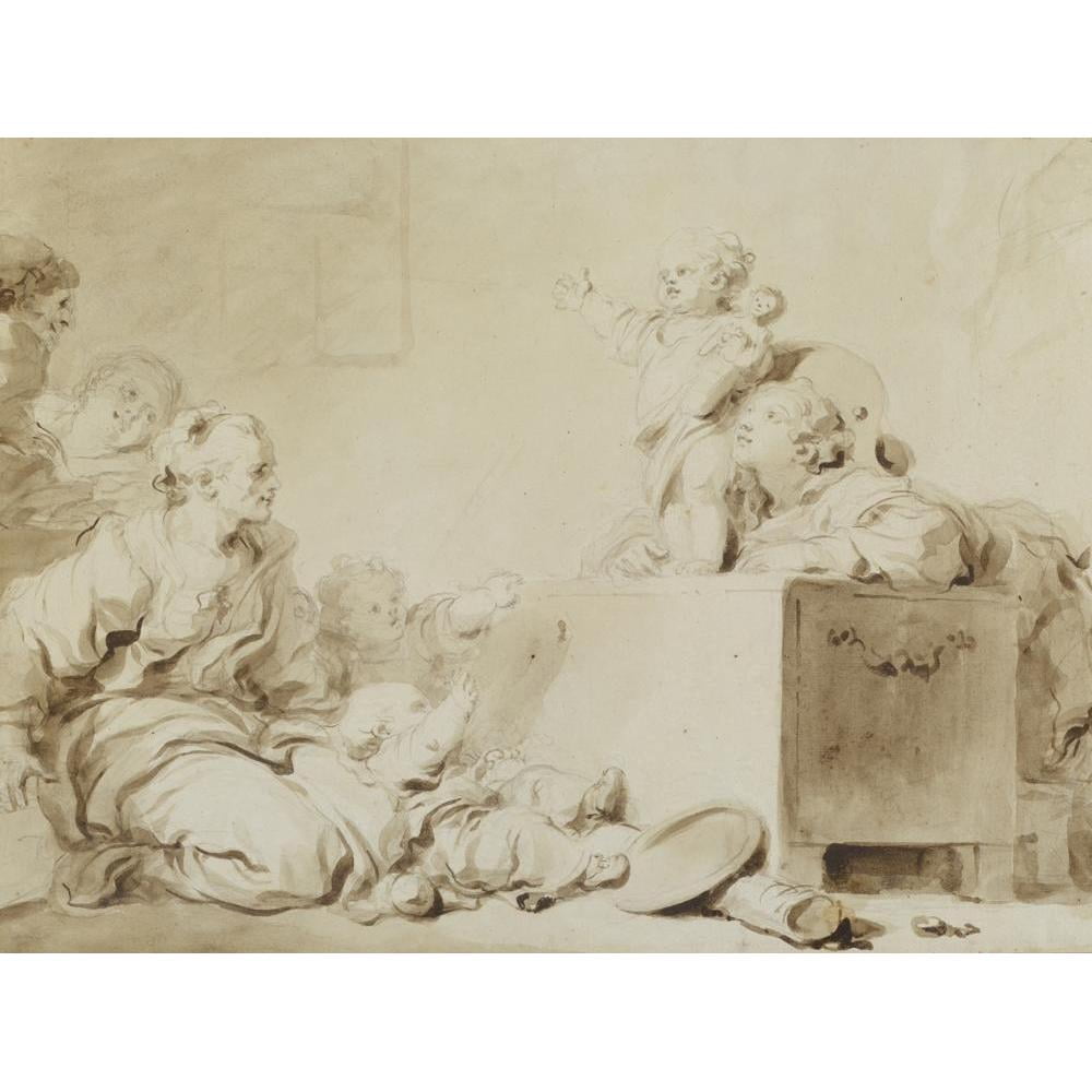 Jean-Honoré Fragonard 14x11 Black Modern Framed Museum Art Print Titled - The Little Preacher (Late 1770s)