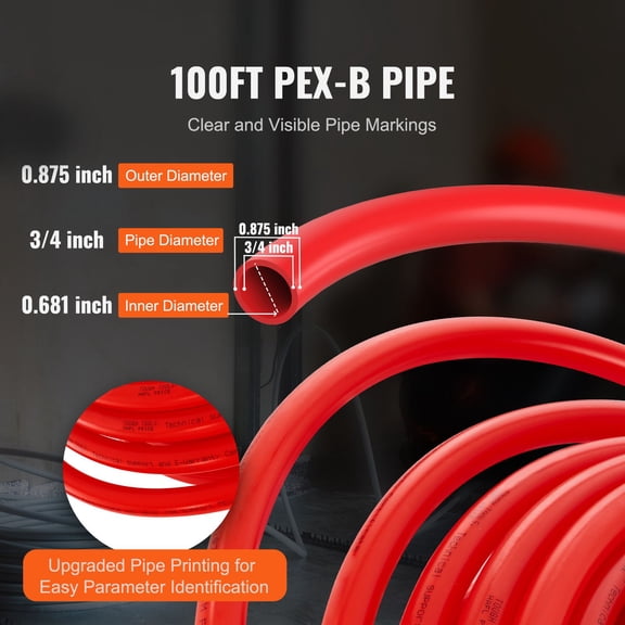 PEX Pipe 3/4",100 Feet Length PEX-B Flexible Pipe Tubing for Potable Water,Pex Water Lines for Hot/Cold Water&Easily Restore,Plumbing Applications with Free Cutter&Clamps ,Red