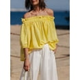 thumbnail image 6 of Michellecmm Fashion Women Ruffled Blouse Off-Shoulder Boat Neck Half Puffy Sleeves Loose Flowy Fit Leisure Tops, 6 of 9