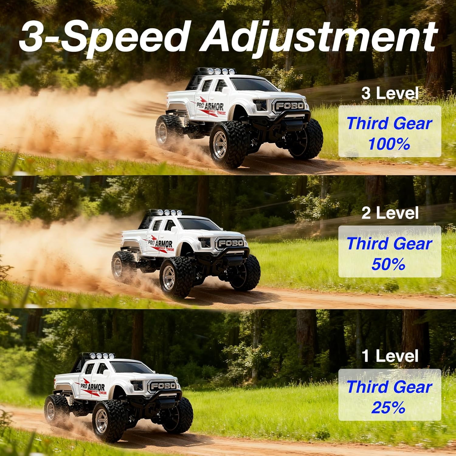 Mini RC Truck, 1/64 Scale Alloy Remote Control Monster Truck with Lights, 2.4GHz Remote Control Car, Mini Monster Truck with Trailer,Speed & Steering Adjustable White
