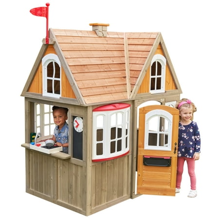 KidKraft Greystone Cottage Wooden Outdoor Playhouse with Doorbell, Mailbox & Play Kitchen