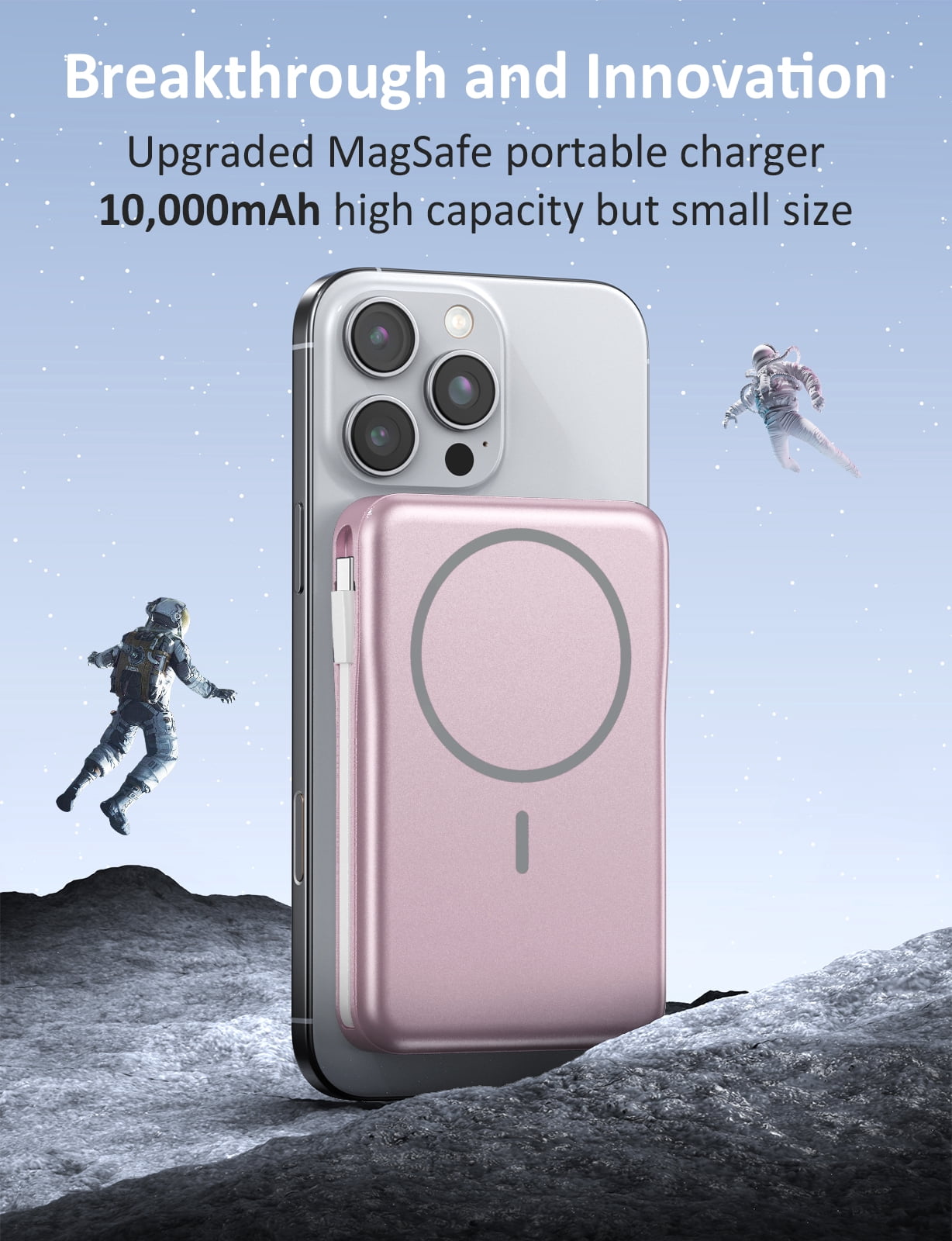 Magnetic Portable Charger, 10000mAh Power Bank, 5 in 1 Portable Charger with Built in Cable, 20W Fast Charging for Battery Pack Compatible with iPhone 17/16/15/14/13 , Samsung Series
