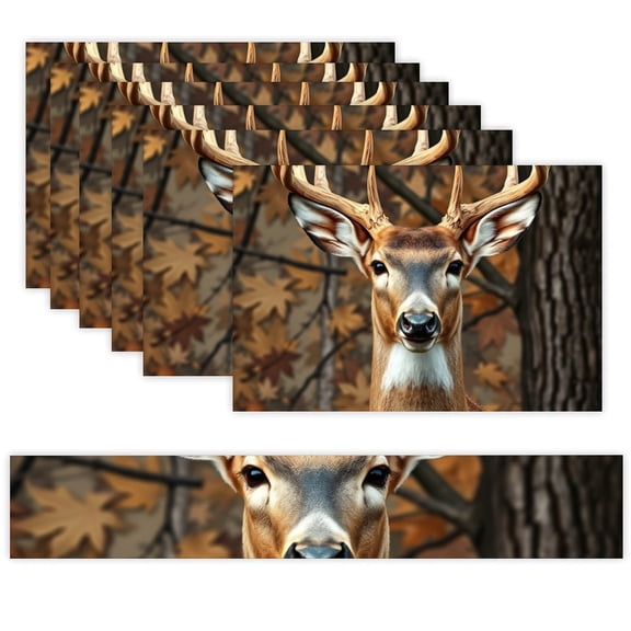7 Piece Linen Table Runner and Placemats Set, Deer Autumn Forest Round Corner Heat Resistant Washable Table Mats for Home Kitchen Dining Party Decoration