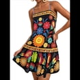 thumbnail image 3 of Vestido Minivestido Bohemio Floral con Tirantes Finos y Bajo con Volantes para Mujer para Vacaciones. Negro M, 3 of 8