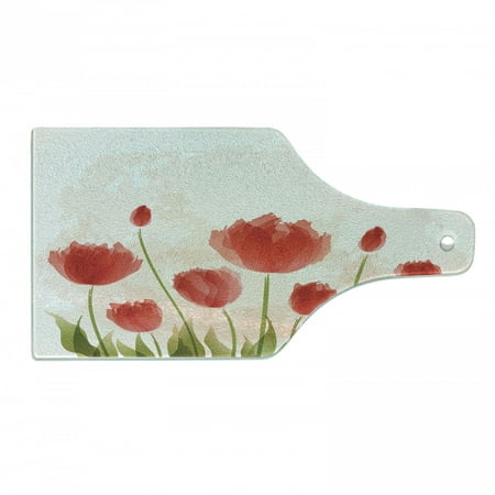 

Floral Cutting Board Romantic Tulip Bloom Flower Meadow Fresh Feminine Buds Watercolor Effect Tempered Glass Cutting and Serving Board Wine Bottle Shape Vermilion Green Peach by Ambesonne