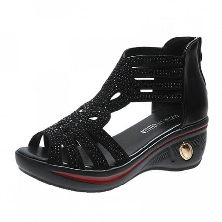 

Womens Summer Sandals For Wedge Slip On Sandals Crystal Hollow Roman Shoes Open Toe Casual Sandals Open Toe Slide Sandals Comfortable Flats Flip-Flops Casual Platforms Heeled Wedge Sandals A15660