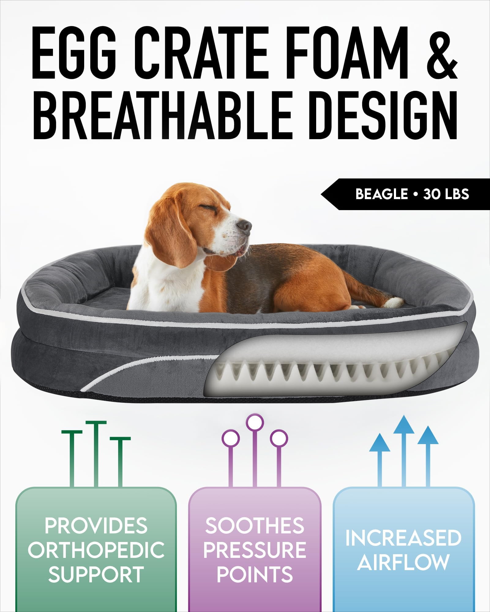 Ophanie 35in Luxury Sofa-Style Pet Orthopedic Bed for Large and Medium Dogs – Removable Machine-Washable Plush Cover, 4-Sided Bolster, Non-Slip Bottom, Size 35"x28"x6" Gray