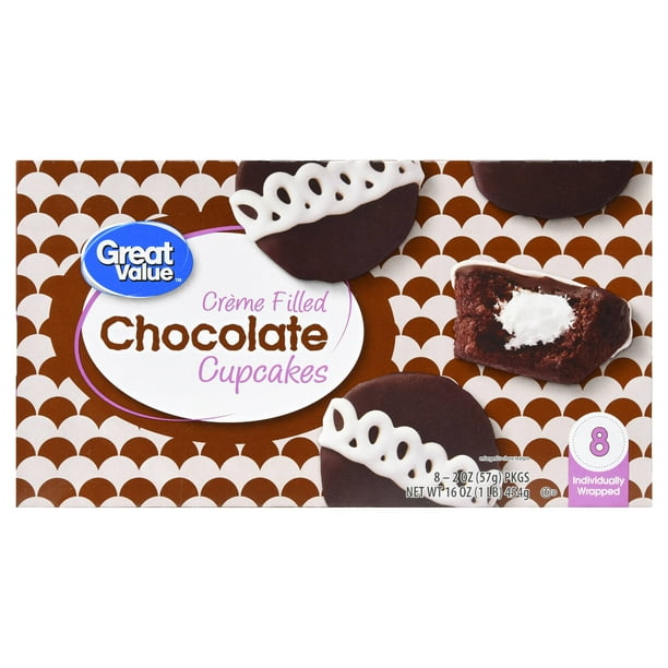 Great Value Creme Filled Chocolate Cupcakes, 16 oz, 8 Count Walmart