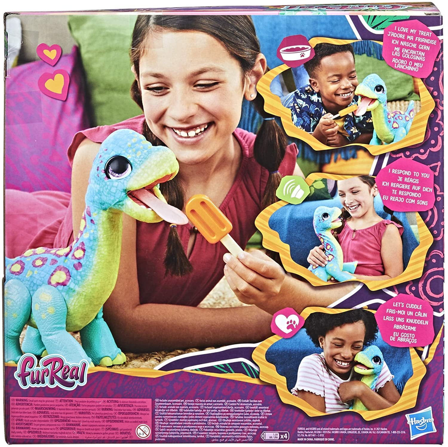 furReal Snackin' Sam The Bronto, 40+ Sounds & Reactions, for Kids Ages 4 and up - Electronic Pets