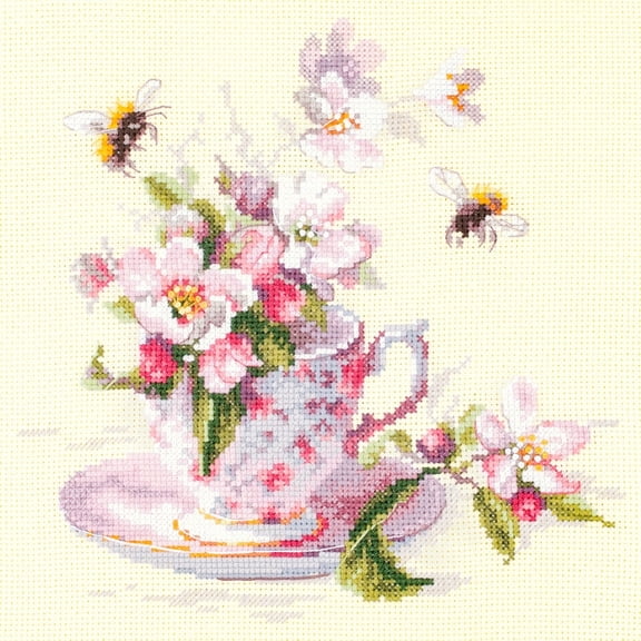 Wizardi Counted Cross-Stitch Kit - Cup and Apple Blossom 120-041 Magic Needle