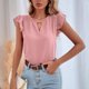 thumbnail image 4 of Camisas de manga corta con volantes para mujer, blusas holgadas de punto a la moda de verano para mujer, blusas de manga corta con recortes, Tops para trabajo diario, viajes, Rosa M, 4 of 8
