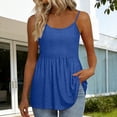 thumbnail image 5 of Craaazy Womens Solid Color Spaghetti Strap Tank Tops Casual Summer Scoop Neck Blouse with Eyelet Detail Ruffled Hem Trendy Tees for Daily Wear, Summer Beach, 5 of 5