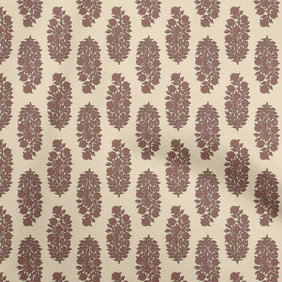 oneOone Cotton Cambric Light Beige Fabric Asian Block Print Traditional Floral Craft Projects Decor Fabric Printed By The Yard 42 Inch Wide