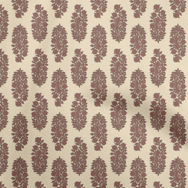 oneOone Polyester Spandex Light Beige Fabric Asian Block Print Traditional Floral Sewing Craft Projects Fabric Prints By Yard 56 Inch Wide