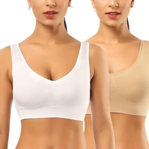 2 Pack Womens Wireless Bra,Sports Bras for Women,Comfortable Full-Coverage  Pullover Stretch-Knit Bra,Removable Pads Smoothing T-Shirt Bra 