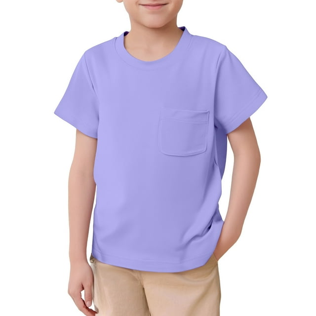 T-shirts Basiques Unisexes à Manches Courtes pour Garçons et Filles, Couleur Unie, avec Poche, Col Rond