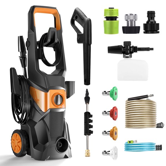 Electric Pressure Washer, 4200PSI Max 2.4 GPM Power Washer with 32 Ft Hose 32 Ft Power Cord, 4 Quick Connect Nozzles, Foam Cannon, Suitable for Clean Cars, Patios, Driveways, Fences, Pool