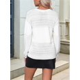thumbnail image 6 of Women Fall Sweaters Casual Long Sleeve Ribbed Knit V Neck Light-Weight Crochet Pullover Sweater Solid White M, 6 of 7