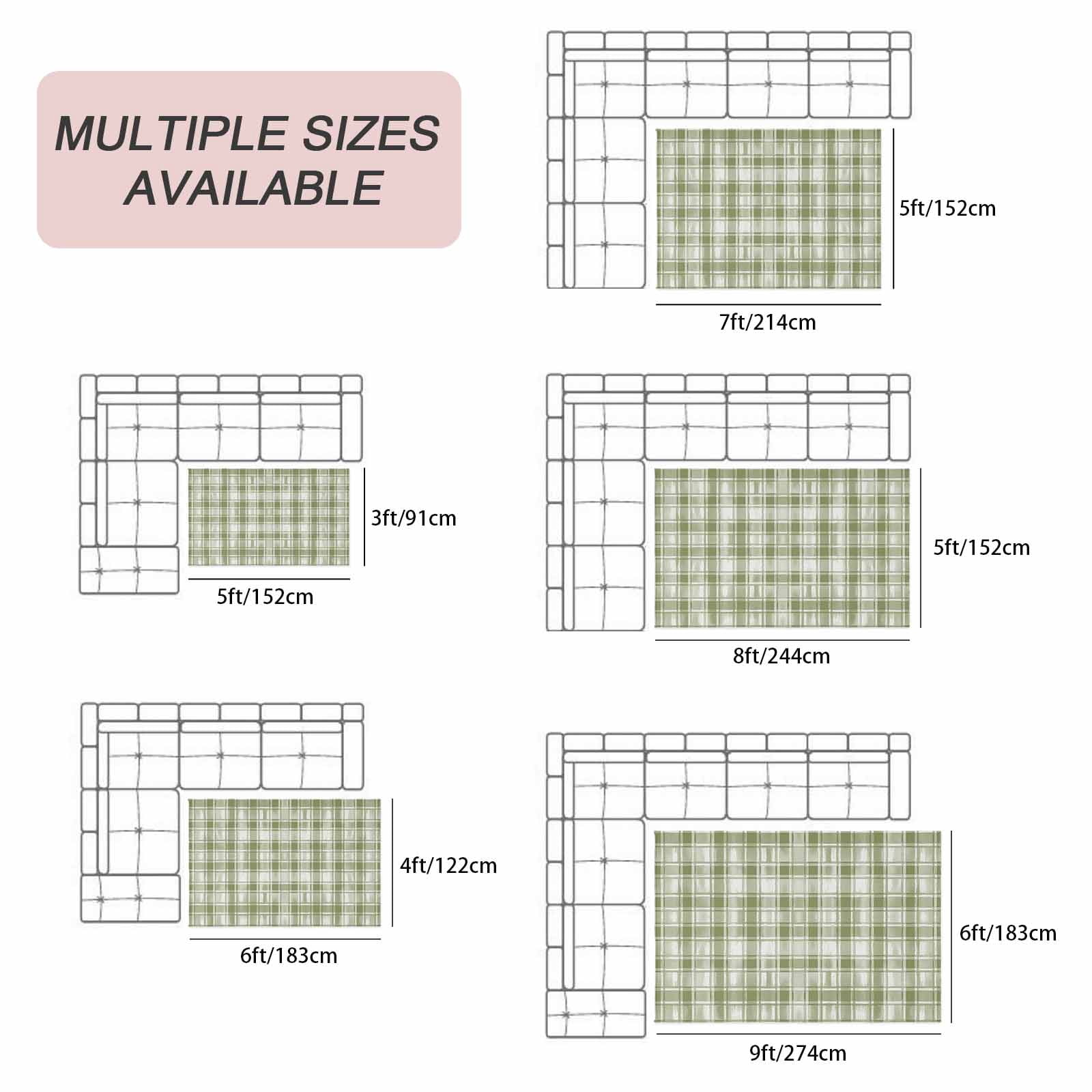 Sage Green Plaid Outdoor Rug 5x8 Ft, Non Slip Washable Area Rug, Modern Art Checkered Farmhouse Patio Rugs Carpet Runner, Large Floor Mat for Indoor/Outdoor Deck Porch Camping