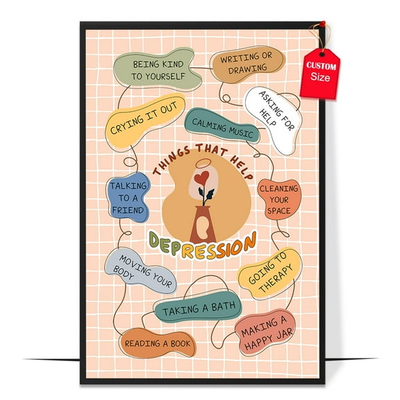 LOLUIS Help Depression Poster, Mental Health Poster for Classroom School Counsellor, Therapist Office Decor (Unframed 11"x17")