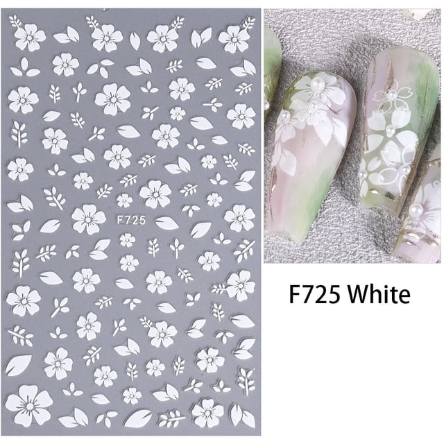 Pegatinas para decoración de uñas con bonitos diseños de flores de cerezo en 3D, pegatinas para uñas con pétalos de flores blancas, diseño de boda, decoración deslizante para manicura de primavera
