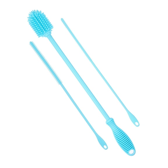 Uxcell 12.5" Silicone Bottle Brush with 2 Straw Brush, Bottle Cleaner Brushes for Cleaning Narrow Neck Containers Sport Bottles Cups Jars Tumblers, Blue