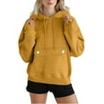 thumbnail image 2 of Dazajoo Womens Hooded Sweatshirt with Flap Button Pocket Fall Winter Drawstring Pullover Tops Long Sleeve Lightweight Athletic Hoodies,Yellow,M, 2 of 9