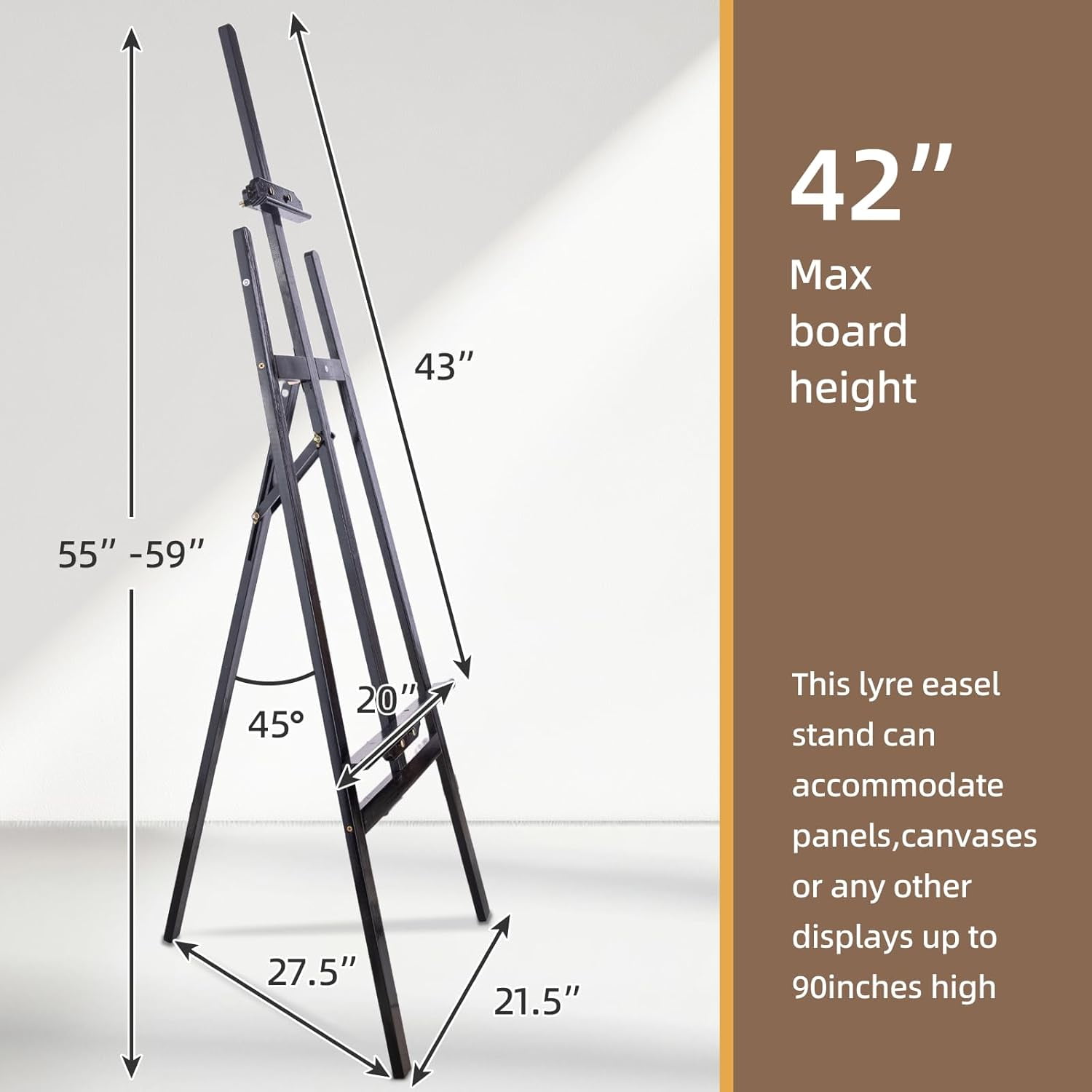 LAVFOX Black Folding Wooden Paint Easel, Adjustable Display Stand for Canvas up to 42 Inches, Welcome Sign Holder for Weddings and Presentation