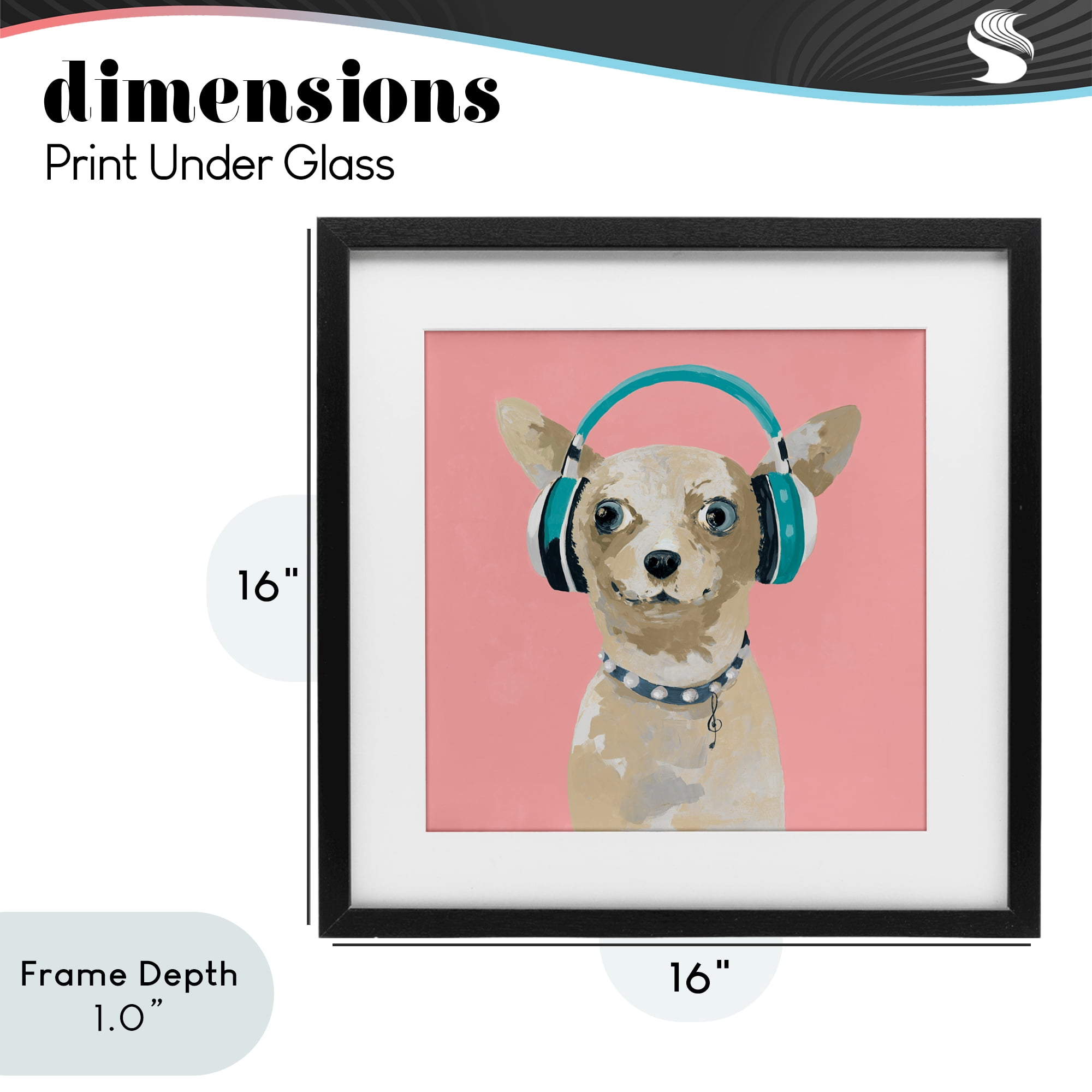 Stupell Industries Jammin' Pup on Pink Black Framed Print Under Glass, design by Lorenzo Collective